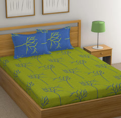 1 King Size Bedsheet With 2 Pillow Covers - 108 X 110 Inches, Green & Blue | Skin Friendly Fabric With Vibrant Colors | Beautiful Bedsheets