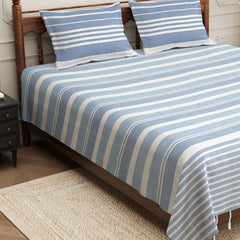 100% Cotton Double Bedsheet With Two Pillow Cover - Queen Size 90 X 100 Inches, Moonstone Blue | Handloom Cotton Bedsheets For Double Bed | All Season Comfort