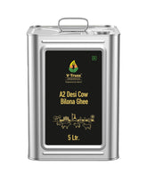 Premium A2 Pure Desi Cow Bilona Ghee By V - Truss Organics | Traditional Vedic Bilona Method Healthy Desi Cow Ghee Perfect For Cooking & Sweets | (5 Litre) 169.0 Ounce | Tin Pack