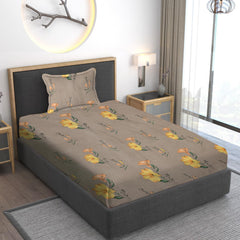 Print Cotton 1 Single Bedsheet With 1 Pillow Cover - 60 X 90 Inches, Yellow & Brown | Soft & Breathable Fabric, Skin-Friendly Bed Sheet For All Seasons