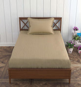 1 Bedsheet Single Satin Stripe Elastic Fitted With 1 Pillow Cover (36 X 78 Inches) Brown Grey | Lightweight, Soft & Breathable - Perfect For Gifting On Weddings Bedsheet