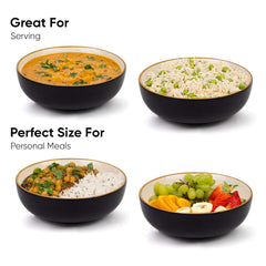 Ceramic Pasta Bowl Set Of 2 Pieces - 18cm, Black Ivory, 800ml Each | Stoneware Ceramic Serving Bowls | Pasta Plate - Deep Plate | Ceramic Bowl With Glossy Finish - Pasta Serving Plate