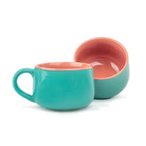 Ceramic Medium Cup Set Of 2 - Sea Green & Dark Pink, 320ml Each | Cup Set Of 2 For Coffee & Tea With Glossy Finish - Premium Stoneware Ceramic Cup | Microwave Safe & Dishwasher Safe