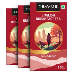 TE-A-ME Awaken English Breakfast Tea - Pack Of 3 X 25 Tea Bags | Full-Bodied & Rich Taste - Smooth & Robust Flavor | Contains Caffeine - Packaging Might Vary