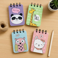 Spiral Pocket Notebook, Cute Mini Notepad, Handy Notebook For School (Zoo Tales) Pack Of 4