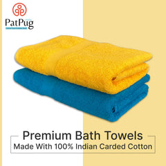 Patpug 100% Indian Ultra Soft Cotton 500 Gsm Highly Absorbent, Fade Resistant, Quick Drying Large Bath Towel (Turquoise Blue & Sunrise Yellow)