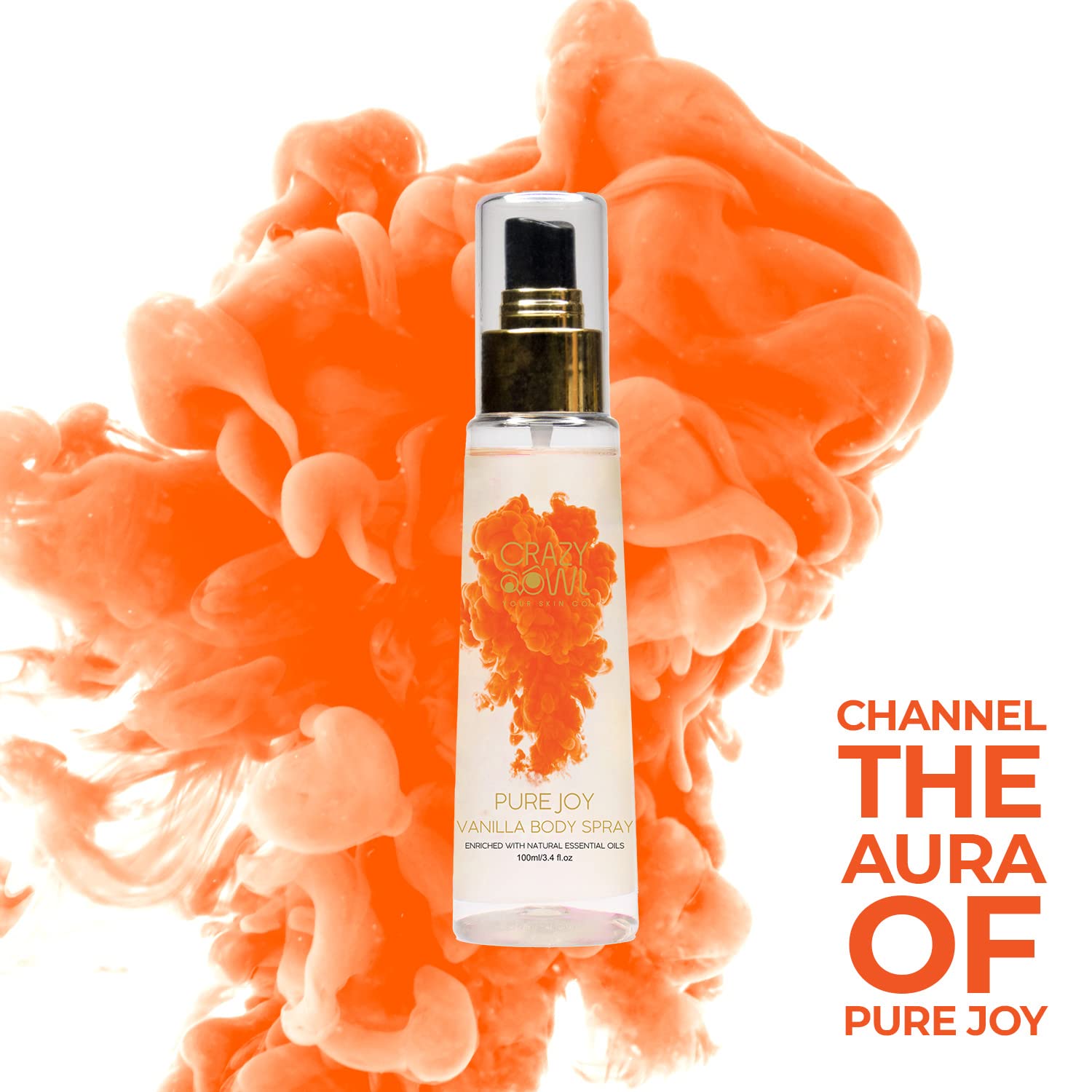Crazy Owl Pure Joy Vanilla Body Spray 100ml 3.4 Fl.oz. Strong, Long Lasting, Floral Fragrance With Essential Oils | For Unisex | Perfect For Daily Use Crazy Owl Pure Joy Vanilla Body Spray 100ml 3.4 Fl.oz. Strong, Long Lasting, Floral Fragrance With Essential Oils | For Unisex | Perfect For Daily Use