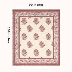 Jaipuri Cotton Bedsheet For King Size With 2 Pillow Covers | 90 X 108 Inches, Cream & Red | Ultra-Soft & Skin-Safe | Breathable Summer Comfort