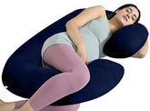 C Shaped Pregnancy Pillow For Pregnant Women & Nursing Mom, Navy Blue Color | Full Body Support, Single Pillow For Multipurpose Use During Maternity | Premium Velvet Outer Cover With Zip