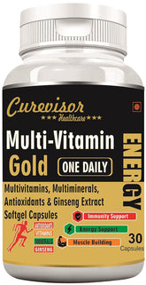 Curevisor Multivitamin For Men & Women, With Zinc, Vitamin C, D3, Multiminerals & Ginseng Extract, Enhances Energy, Stamina & Immunity | 30 Multivitamin Softgels , 50gm 0.1lbs