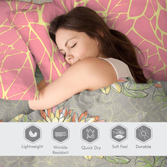 100% Cotton Double Bedsheet With 2 Pillow Covers Size - 87 X 95 Inches, Grey & Pink | 125 Thread Count Lightweight & Durable - Gift For Housewarmings, Weddings, Birthdays