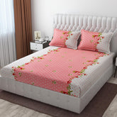 Premium Heavy Cotton Double Bedsheets With 2 King Size Pillow Covers | 72 X 78 Inches, White & Pink - Double Bed With All Around Elastic | 350 Thread Count