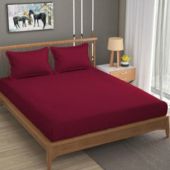 Cotton Elastic Fitted King Size Double Bed Bedsheet With 2 Pillow Covers - 72x78x6 Inches, Maroon | Durable Bedsheets For Everyday Comfort