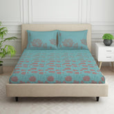 Double Bedsheet With 2 Pillow Covers (Size 88 X 100 Inch) Light Blue | Breathable Pure Cotton Queen Size Bedsheet | Floral Design Bedsheet