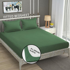 Cotton Elastic Fitted King Size Double Bed Bedsheet With 2 Pillow Covers - 72x78x6 Inches, Dark Green | Durable Bedsheets For Everyday Comfort