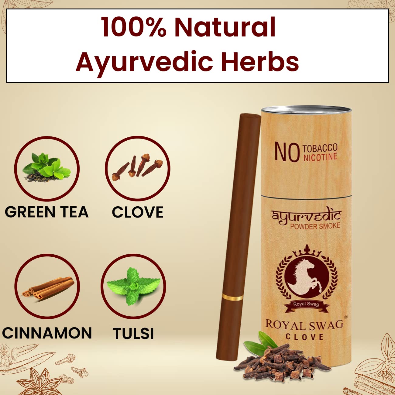 Royal Swag Ayurvedic Herbal Cigarettes 100% Tobacco Free 100% Nicotine Free Cigarettes Clove Flavoured | Smoking Cessation Pack Of 50 Royal Swag Ayurvedic Herbal Cigarettes 100% Tobacco Free 100% Nicotine Free Cigarettes Clove Flavoured | Smoking Cessation Pack Of 50
