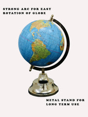 Rotating World Globe 8 Inch With Metal Arc & Stand For Show Pieces For Home Decor, Office Decor, Study Table Decor, Birthday, Party Gifts & Anniversary, Blue, Pack Of 1