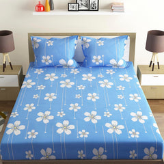 Cotton Rich Double Bedsheet With 2 Pillow Covers - 82 X 84 Inches, Sky Blue & White | Skin Friendly Fabric For Everyday Comfort - Perfect Gifting For Wedding Anniversary