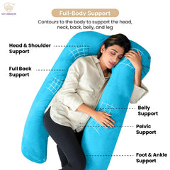 Full Body U Shape Pregnancy Pillow For Women, Maternity Pillow, Sky Blue | Pillow Gift For Pregnancy Sleeping, Premium Velvet Cover With Zip | Adjustable & Washable, Relieves Pain
