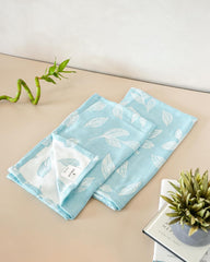Debaans Bamboo Hand Towels 400 Gsm | Ultra Soft, Quick Dry, Antibacterial | Multiple Colors & Designs (Botanica Sky Blue) - Set Of 2