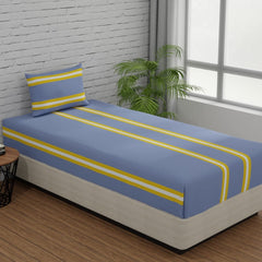 Single Bedsheets With 1 Pillow Cover - 55 X 88 Inches, Stripes Grey & Yellow | Soft & Breathable Fabric | Comfortable For Daily Use