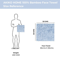 Akiko Home 100% Bamboo Face Towel 500 Gsm | Quick Dry, Super Soft, Anti Bacteria, Fast Absorbent, Eco Friendly, Hypoallergenic, Odor Resistant Face Towel | Pack Of 4 (Blue)