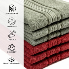 Akiko Home 100% Cotton Essential Series Hand Towels 1200 Gsm | Soft, Absorbent & Durable, Cotton Hand Towel For Bathroom Use, Gentle On Skin- Pack Of 6 (Green & Maroon)