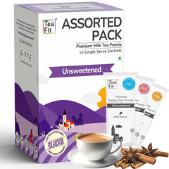 Teafit Premium Milk Tea Premix Assorted Tea - Pack Of 10 Sachets | Made With Ginger Cardamom Masala Saffron Lemongrass - Just Add Water | No Sweeteners, Gluten Free
