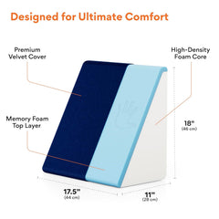 Wedge Pillows, Orthopedic Memory Foam Back Support For Bed, Navy Blue, Medium Size - 18 L X 17.5 W X 11 H Inch | Wedge Cushion, For Acid Reflux, Snoring, Leg Elevation, Removable Cover