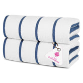 Casa Copenhagen Cabana Pool Xl Bath Towels 610 Gsm (White Navy Stripe) - Pack Of 2