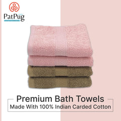 Patpug 100% Indian Ultra Soft Cotton Hand Towel 500 Gsm | For Gym, Workout, Yoga, Wash Basin (Sepia Brown & Baby Pink) -4 Piece