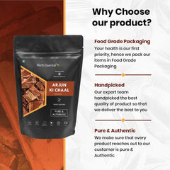 Herb Essential Arjun Ki Chaal Raw, Terminalia Arjuna Bark, Raw Dry Organic Arjun Tree Bark, Lowers Bad Cholesterol | 200gm 0.4lbs