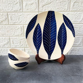 Patram Hand Painted Ceramic Dinner Set - 3 Pieces, White & Blue | 1 Dinner Plate + 2 Katori Bowls, 180ml Each Dinnerware Set | Serving For 1, Microwave Safe & Dishwasher Safe