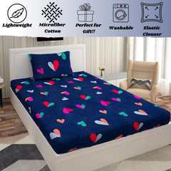 Polycotton Elastic Fitted Bedsheet For Single Bed With 1 Pillow Cover - 36 X 78 Inches, Dark Blue | Super Soft Brushed Durable Fabric