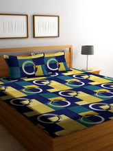 1 Double Bedsheet With 2 Pillow Covers - 85 X 86 Inches, Blue & Yellow | Long-Lasting Color Comfortable Fabric Bedsheet