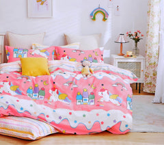 Cartoon Printed Single Bedsheet For Kids With One Pillow Cover - 60 X 90 Inches, Pink & White | 300 Thread Count - Wrinkle Free Soft Perfect For Everyday Use