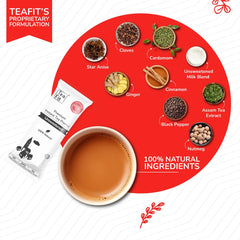 Teafit Unsweetened Instant Spiced Tea Premix - Pack Of 100 Sachets, 1.4 Kg, 49.3 Ounce | Premium Milk Tea Premix, Just Add Water - Strong Home Like Masala Chai | Medium Caffeine