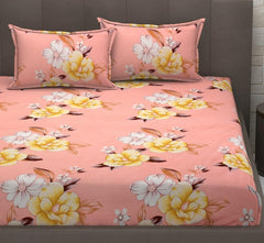 Elastic Fitted Bedsheets For King Size With 2 Pillow Covers - 72 X 78 X 10 Inches, Peach | Premium Heavy Cotton All Around Elastic Fitted | Ideal For Hotel, Home, Bedroom