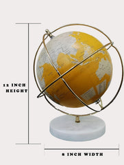Rotating World Globe 8inch With Metal Ring & Marble Stand For Show Pieces For Home Decor, Office Decor, Study Table Decor Items, Birthday, Party Gifts & Anniversary, Pack Of 1