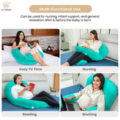 Full Body G Shape Pregnancy Pillow For Women, Maternity Pillow, Aqua Green | Pillow Gift For Pregnancy Sleeping, Premium Velvet Cover With Zip | Adjustable & Washable, Relieves Pain