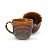 Large Ceramic Coffee Mug Set Of 2 - Brown, 400ml Each | Ceramic Ribbed Mug With Glossy Finish - Mug For Coffee | Ceramic Coffee Mug - Coffee Cup | Microwave Safe & Dishwasher Safe