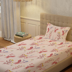 Printed Bedsheet For Single Bed With 1 Pillow Cover (Size 58 X 90 Inches) Peach | Bedding Set Is Beautifully Coordinated | Breathable, Lightweight & Easy To Maintain