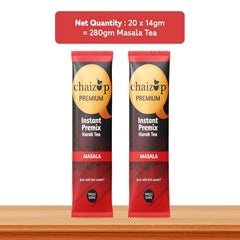 Chaizup Premium 1 Min Instant Masala Tea Premix - Pack Of 2 X 140gm, 4.9 Ounce Each, 20 Sachets | Just Add Hot Water - Assam Masala Chai Powder | Low Caffeine, No Added Color - Home Like Tea