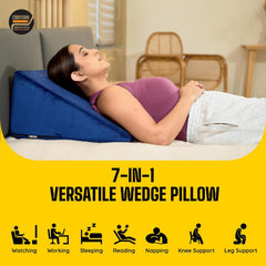 Wedge Pillow Memory Foam For Back Support, Blue - 18 L X 17.5 W X 10 H Inch | Wedge Cushion Pillow, Acid Reflux, Snoring, Gerd, Leg Elevation, Pregnancy | Multifunctional Bed Wedge Pillow
