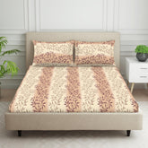 Double Bedsheet For Queen Size 2 Matching Pillow Cover - 88 X 100 Inches, Light Brown & Beige | Durable & Long Lasting Wrinkle Resistant Fabric - Skin Safe & Super Soft