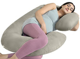 C Shaped Pregnancy Pillow For Pregnant Women & Nursing Mom, Beige Color | Full Body Support, Single Pillow For Multipurpose Use During Maternity, Comfy | Premium Velvet Outer Cover With Zip