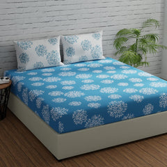 Flat Bedsheet For Double Bed With 2 Pillow Covers - 88 X 96 Inches, Blue & White | Comfort Fabric Bedsheet Home, Hotel & Guest House