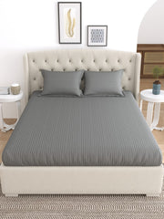 King Size Fitted Bedsheet With 2 Pillow Cover - 72 X 78 Inches, Grey | Super Soft Premium Brushed Glace Cotton Bedsheet, Breathable & Wrinkle Free