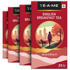 TE-A-ME Awaken English Breakfast Tea - Pack Of 4 X 25 Tea Bags | Full-Bodied & Rich Taste - Smooth & Robust Flavor | Contains Caffeine - Packaging Might Vary