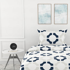 1 Single Bedsheet With 1 Pillow Cover - 54 X 84 Inches, Grey & Colonial Blue | Comfort Meets Everyday Styles | Traditional Ideal For All-Season Use